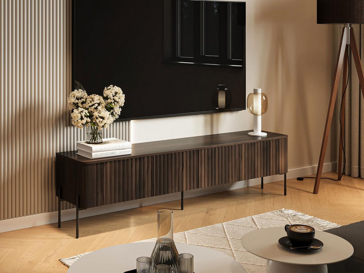 TV-LOWBOARD Vera 190 - Eichefarben/Schwarz, Holzwerkstoff/Metall (190/50/40cm) - MIRJAN24