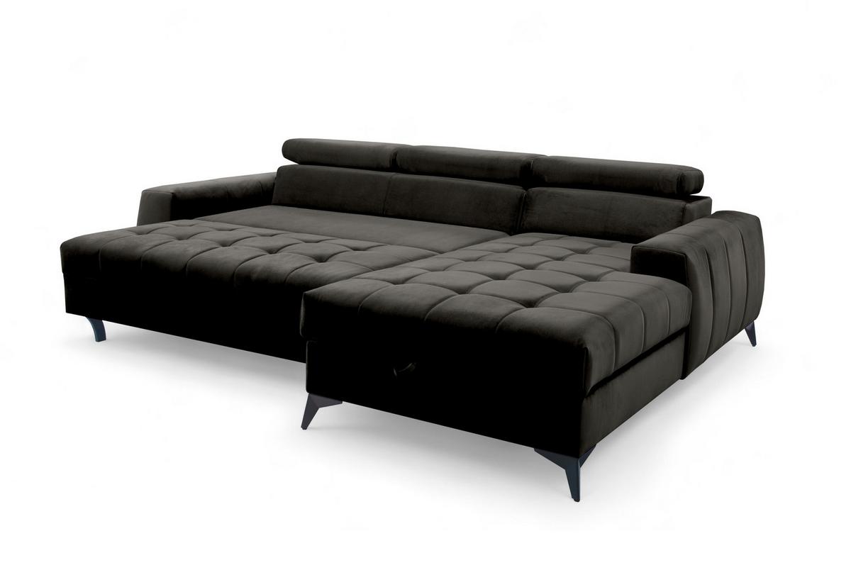 ECKSOFA L Form Arkucio Mini Schwarz 260/200/95 cm Rechts mit Schlaffunktion - Schwarz, Textil/Metall (260/200cm) - AX Living