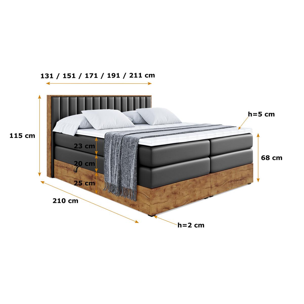 BOXSPRINGBETT mit Matratze H3|H4 und Lattenrost - LOLLI4 KING-140x200 - Schwarz - Schwarz, Holzwerkstoff (140/200cm) - ALTDECOR