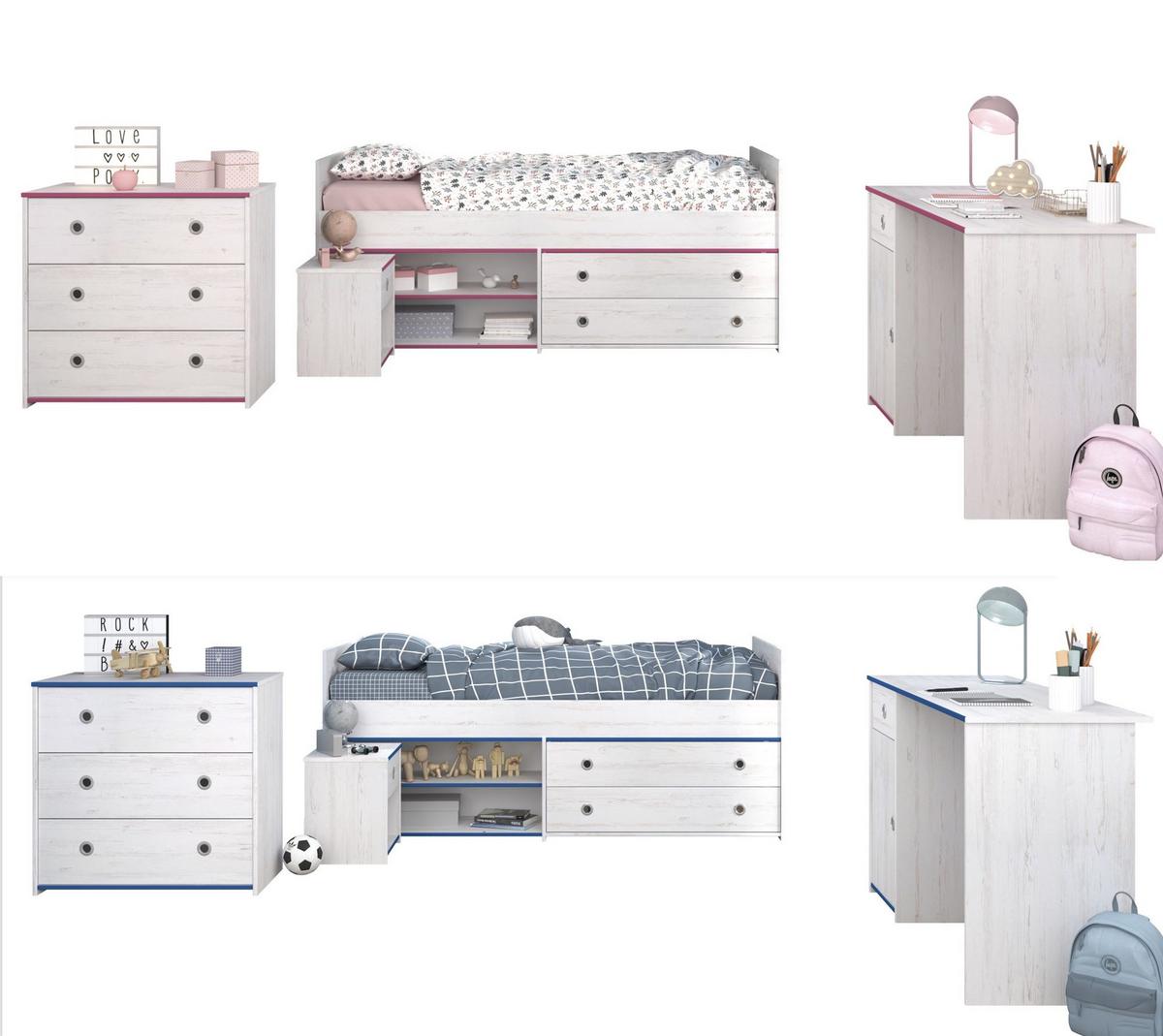 KINDERZIMMER SET Parisot Smoozy 4-tlg. Holzdekor Kiefer Weiß/Blau - Blau/Weiß, Kunststoff (100/1/200cm) - 58aufmkessel