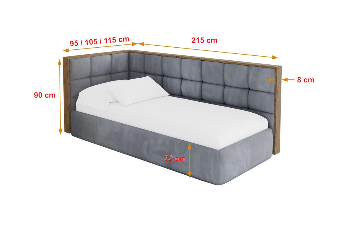 EINZELLBETT Jugendbett mit Bettkasten, Rechts - SOVY 90x200 Grau - Blaugrau, Holzwerkstoff/Textil (90/200cm) - ALTDECOR