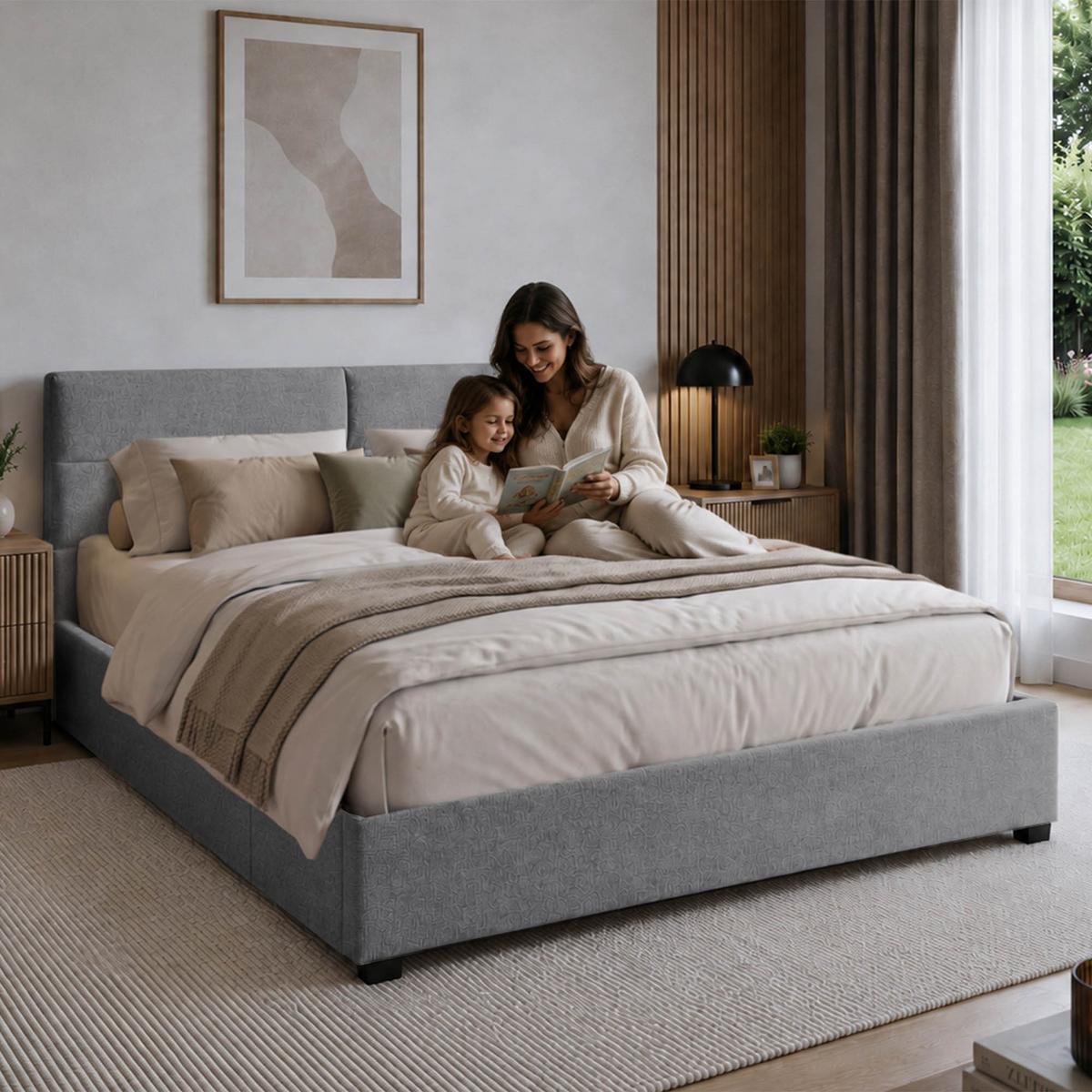 POLSTERBETT Aurea Doppelbett 160x200 cm mit Schublade und und Taschenfedernmatratze 26 cm, Chenille-Stoff, Grau - Schwarz/Grau, Textil (160/200cm) - Beautysofa