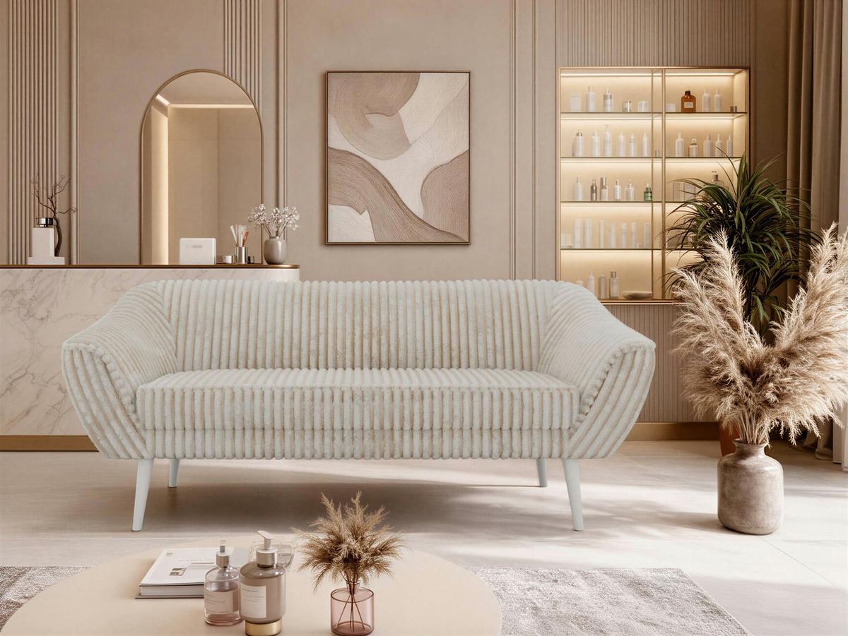 3-SITZER-SOFA PIRS - Beige Cord - Weiße Beine - Beige/Creme, Holzwerkstoff/Textil (180/75/74cm) - MKS