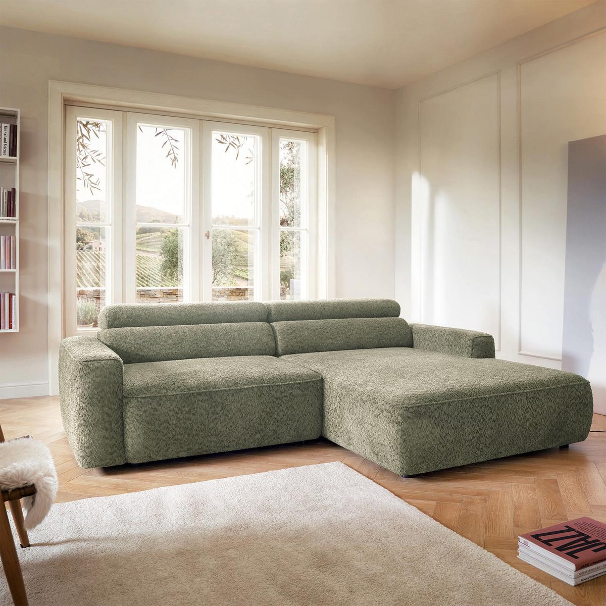 ECKSOFA Fando Salbeigrün Chenille - Schwarz/Hellgrün, Kunststoff/Textil (182/252cm) - Selsey