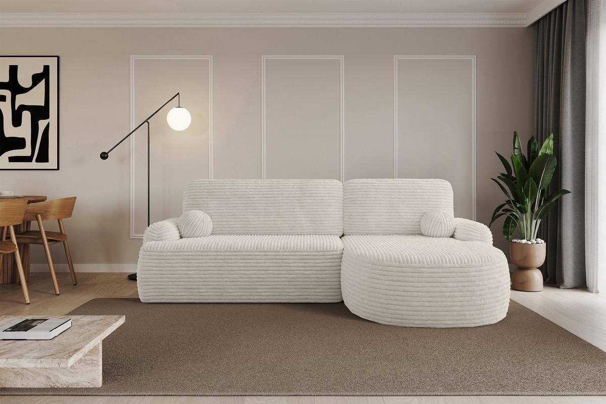 ECKSOFA mit Schlaffunktion und Bettkasten LIRA-L - 264x172x89 Creme - Creme, Holzwerkstoff/Textil (172/264cm) - ALTDECOR