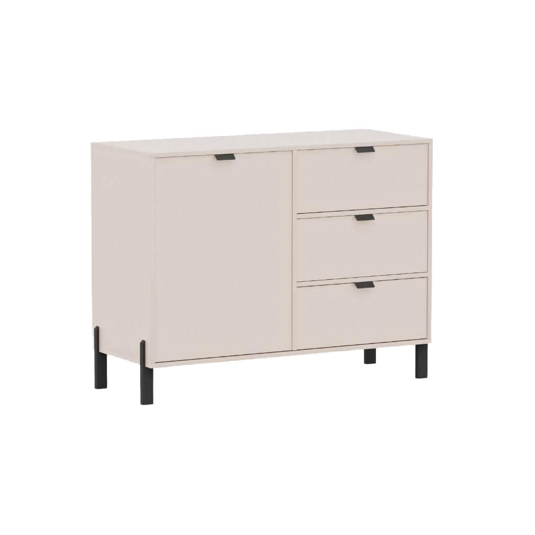 KOMMODE MINO 109/85/45cm mit 3 Schubladen 1 Türen Beige - Beige, Holzwerkstoff (109/85/45cm) - MASSENO