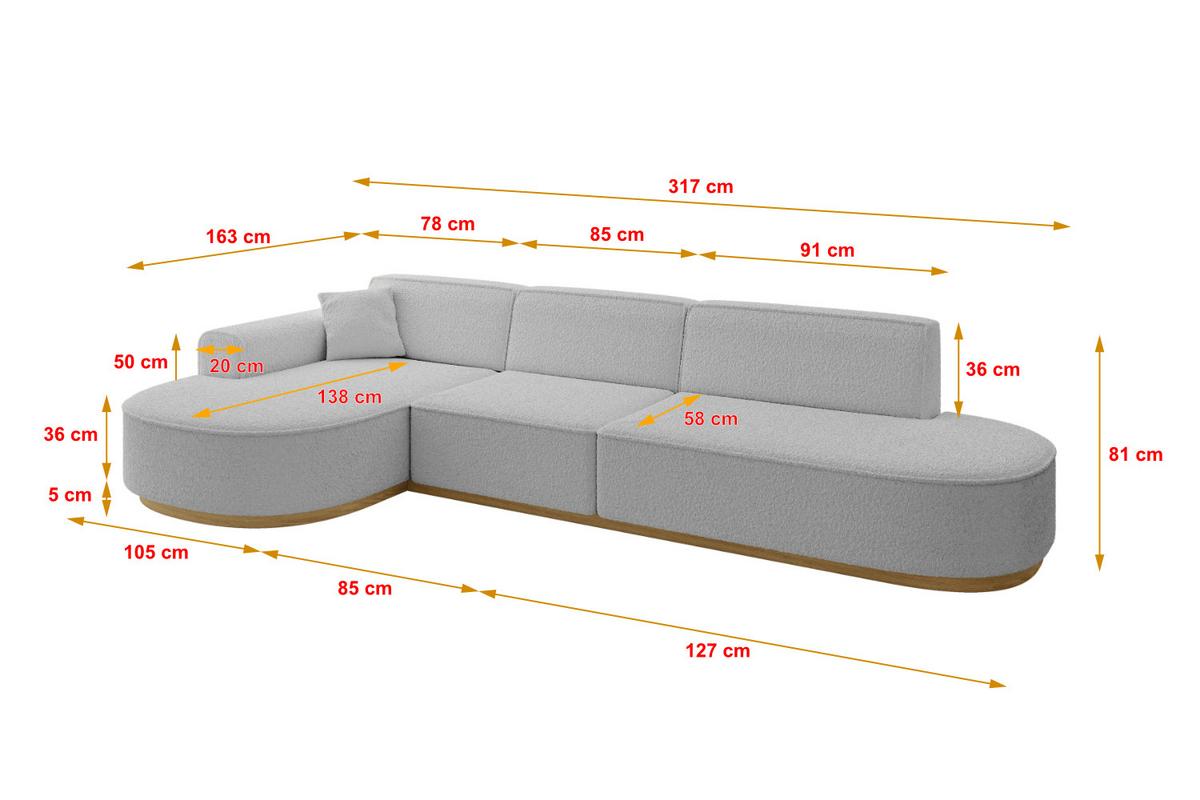ECKSOFA Ottomane Links MARI-L2-v2 - 328x171x83 cm Hellgrau Bouclé - Hellgrau, Holzwerkstoff/Textil (328/171cm) - ALTDECOR