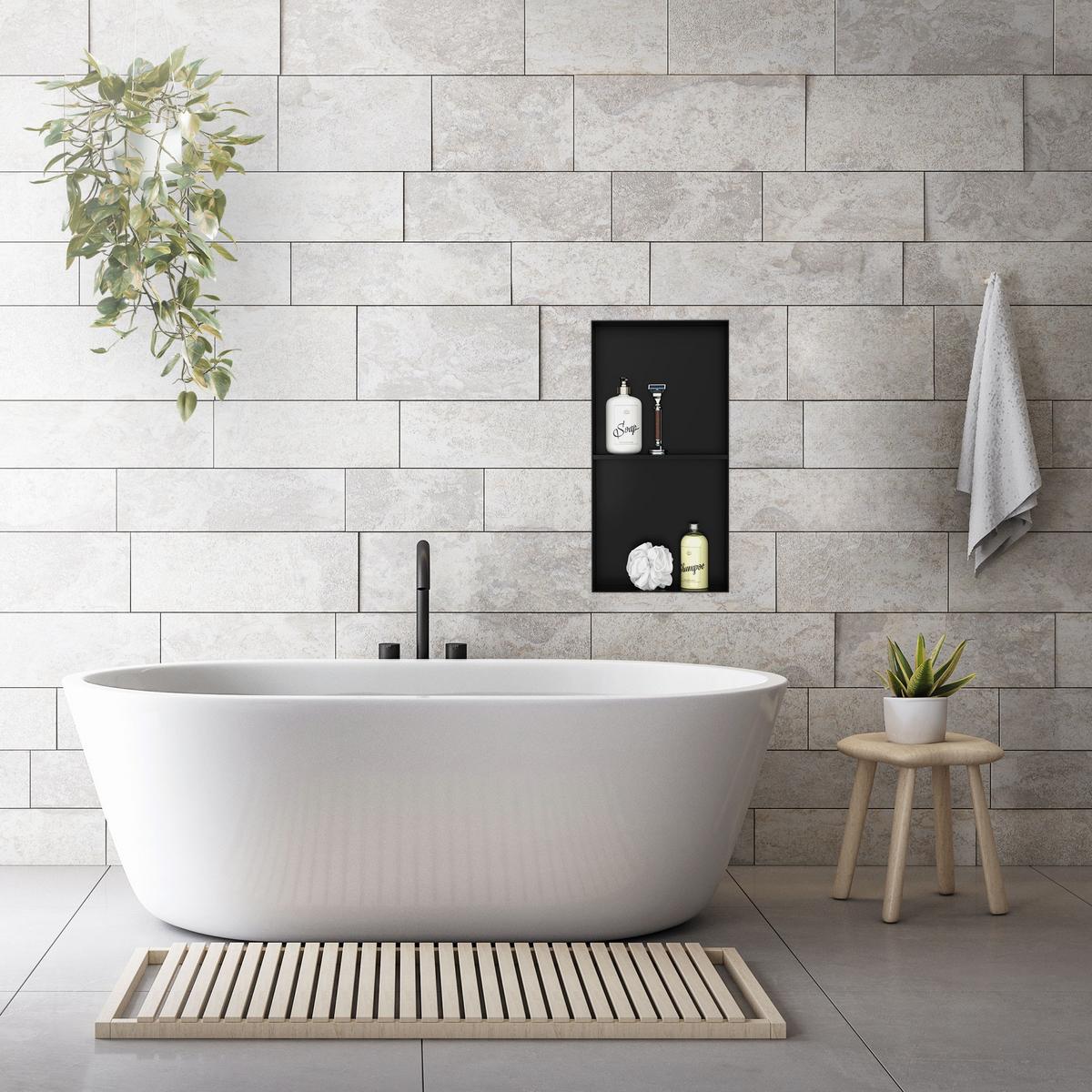 DUSCHNISCHE Doppel Schwarz 30/60 cm randlos - Schwarz, Metall (30/60/10cm) - LuxeBath