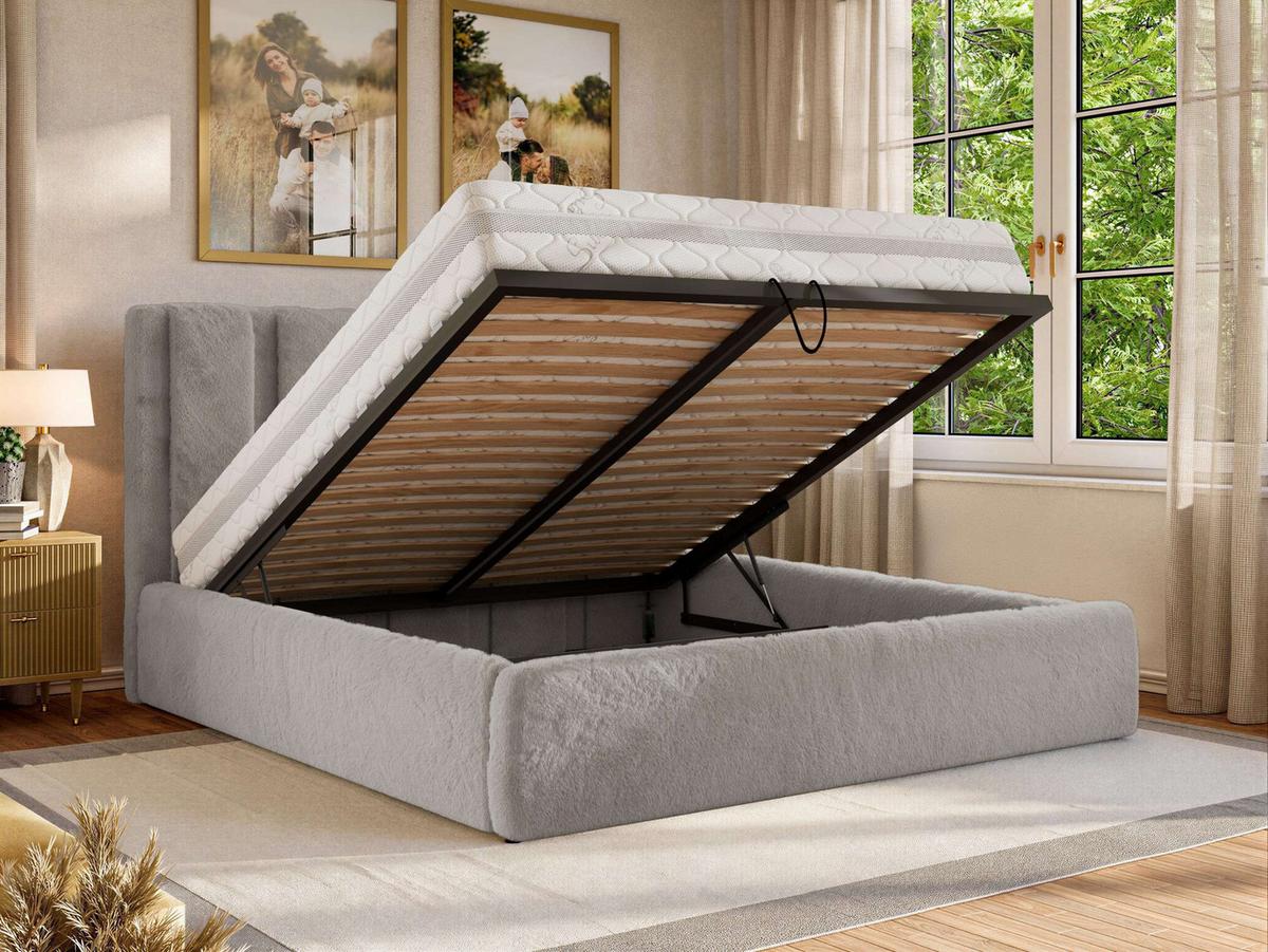 POLSTERBETT SAVINO CLASSIC 140/200 - Hellgrau Plüsch - Pocket-Matratze - Hellgrau, Textil (140/200cm) - MKS