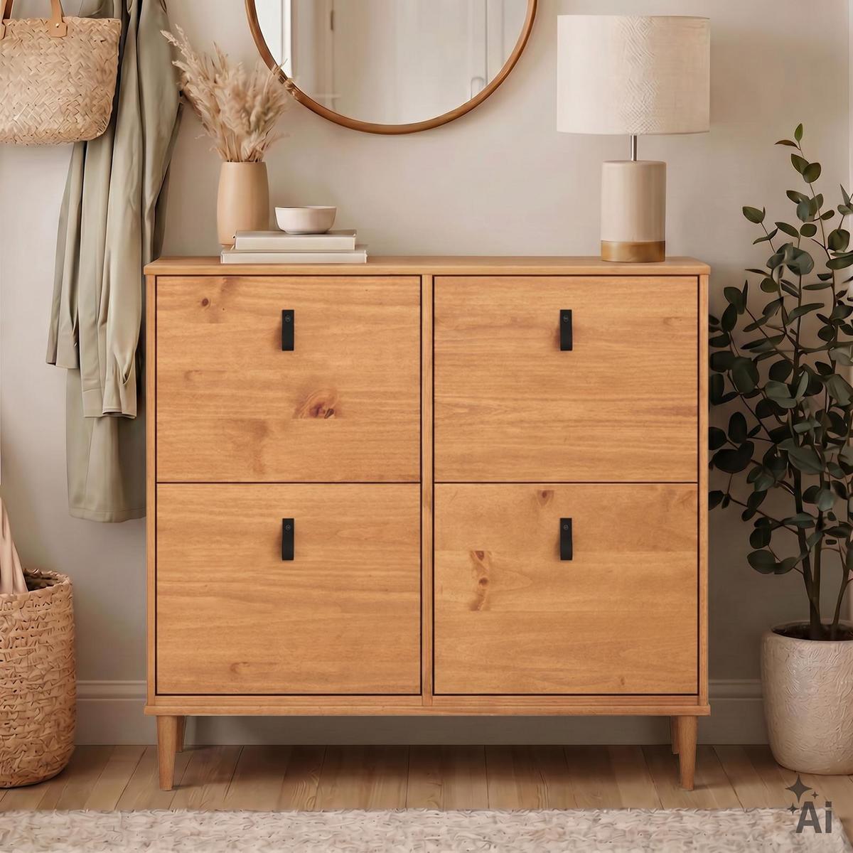 SCHUHKIPPER MIKKA Eiche - Eichefarben, Holz (107/92/25cm) - IDIMEX