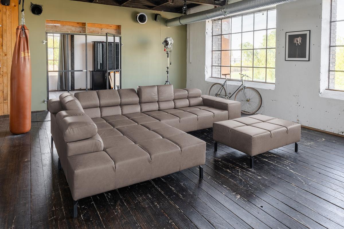 ECKSOFA NELSON Dunkelbraun Leder Relaxfunktion - Dunkelbraun/Schwarz, Leder/Metall (321/216cm) - KAWOLA