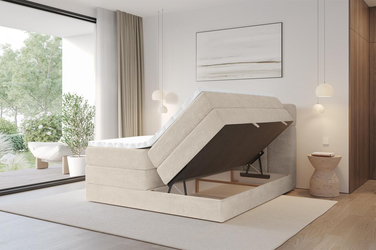 BOXBETT mit Matratze H3/H4 - FAMA KING - 140x200 cm Beige Monolith - Sahara, Holzwerkstoff (140/200cm) - ALTDECOR