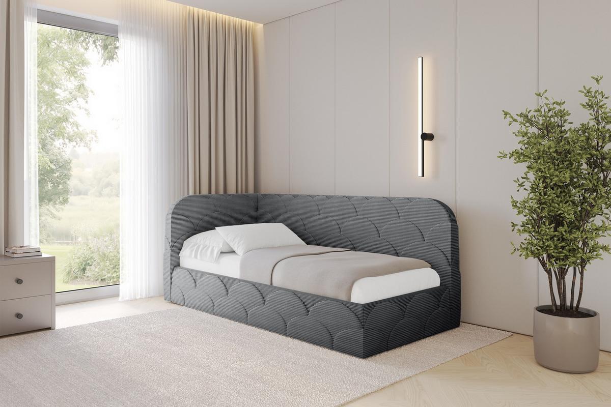 EINZELLBETT Jugendbett mit Bettkasten, Rechts - ELRY 100x200 Dunkelgrau - Schieferfarben, Holzwerkstoff/Textil (100/200cm) - ALTDECOR