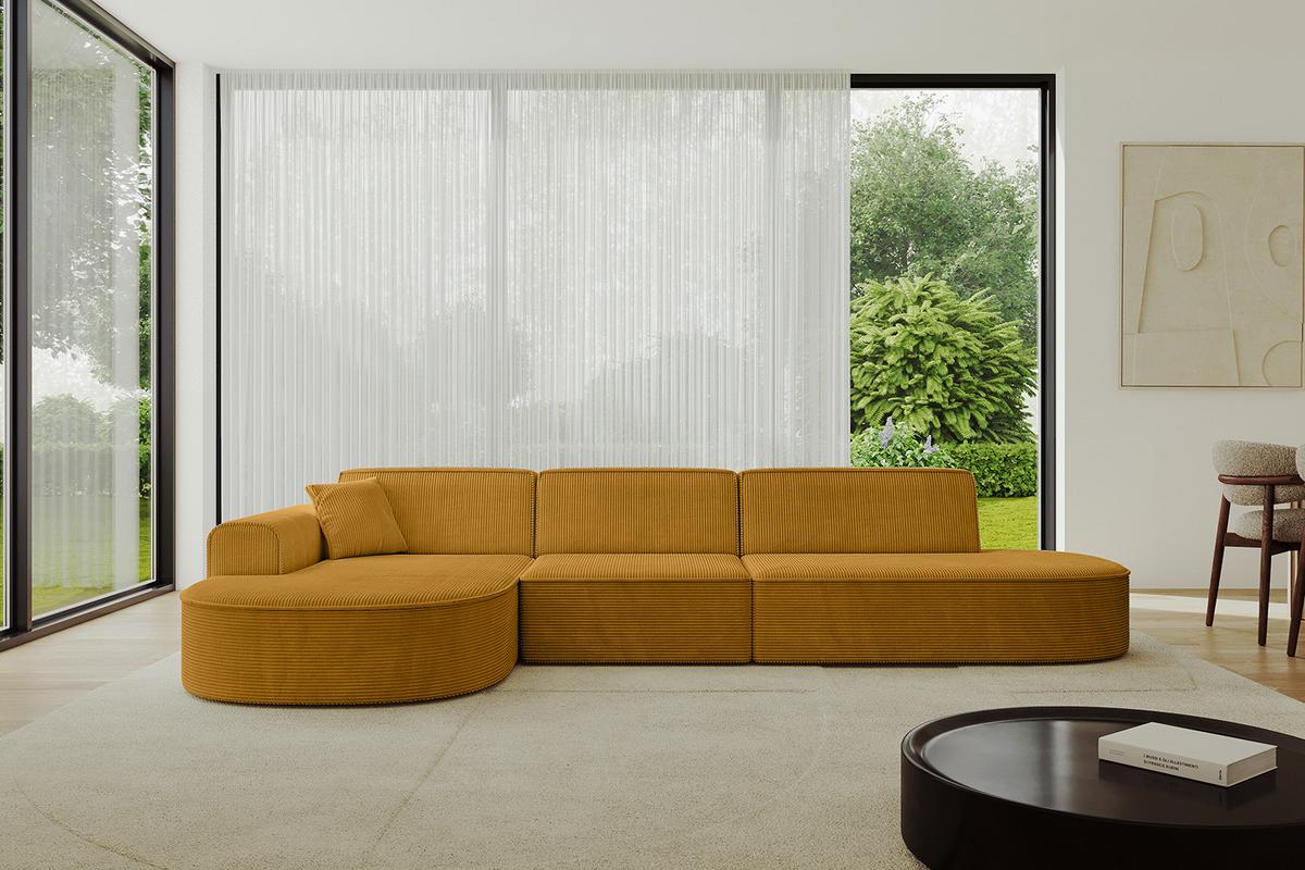 ECKSOFA Ottomane Links MARI-L2 - 328x171x79 cm Senfgelb Cord - Gelb/Schwarz, Holzwerkstoff/Kunststoff (171/321cm) - ALTDECOR