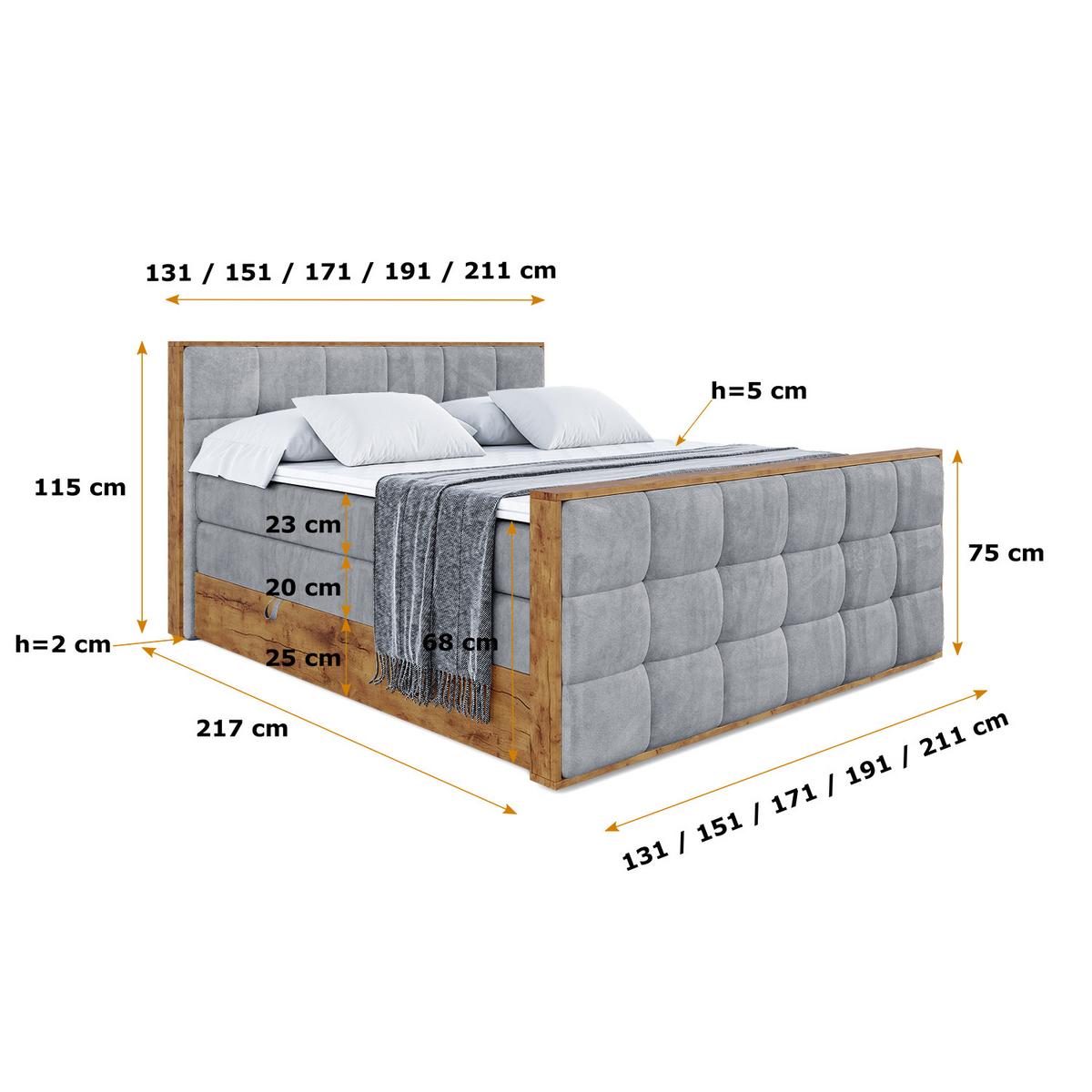 BOXSPRINGBETT mit Matratze H3|H4 und Lattenrost - LOLLI7-Z KING-200x200 - Grau Casablanca - Grau, Holzwerkstoff (200/200cm) - ALTDECOR