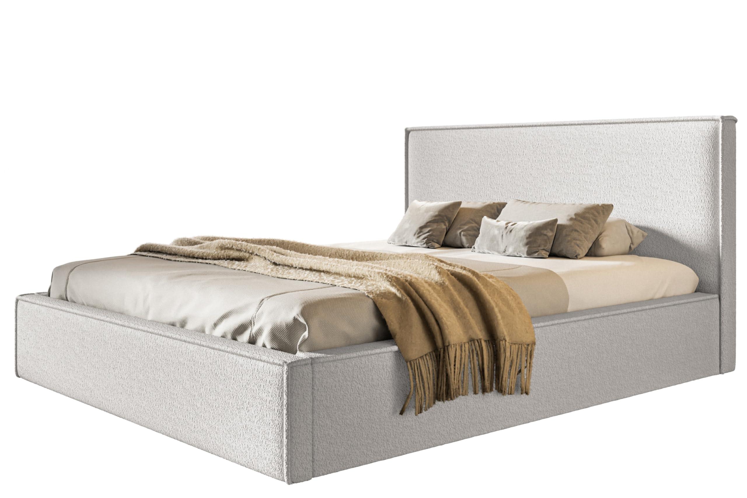 BETT 180x200 - Polsterbett mit Bettkasten und Holzrahmen - Modern Betten - Kuscheliger Catch-Me-Stoff - Kollektion Milano - Weiß - Weiß, Holz/Textil (180/200cm) - Alpi-Möbel
