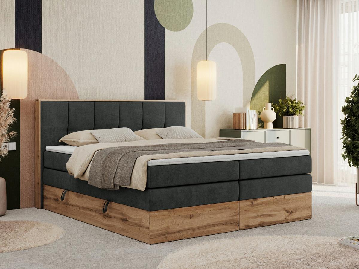 BOXSPRINGBETT ALBERO 1 KING 180/200 Dunkelgrau Strukture - H3 - Dunkelgrau, Holz/Textil (180/200cm) - MKS