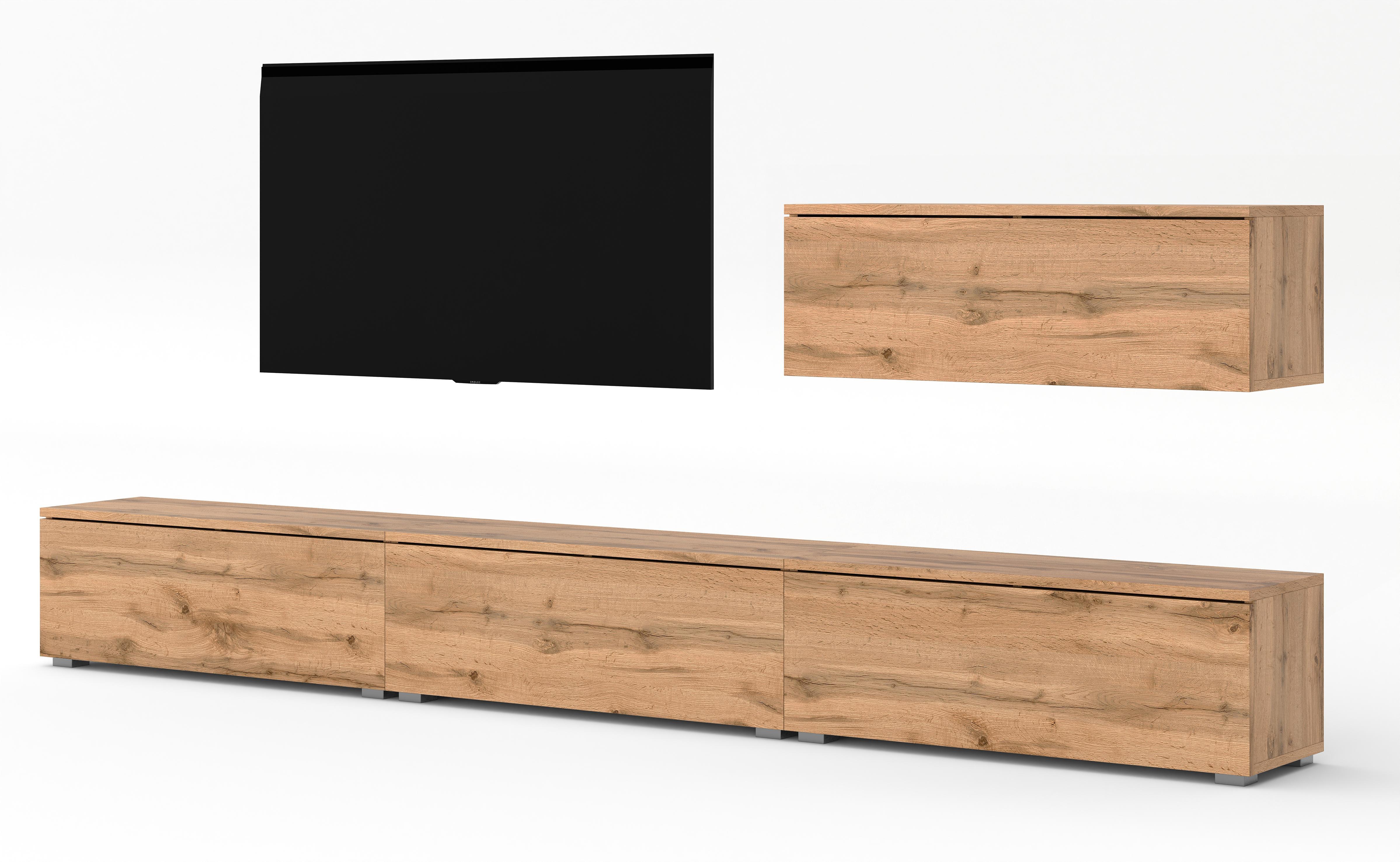 WOHNWAND Loriano IV Eiche Wotan 300/70,5/32 cm – Hängend und Stehend - Braun, Holzwerkstoff/Kunststoff (300/70.5/32cm) - AX Living