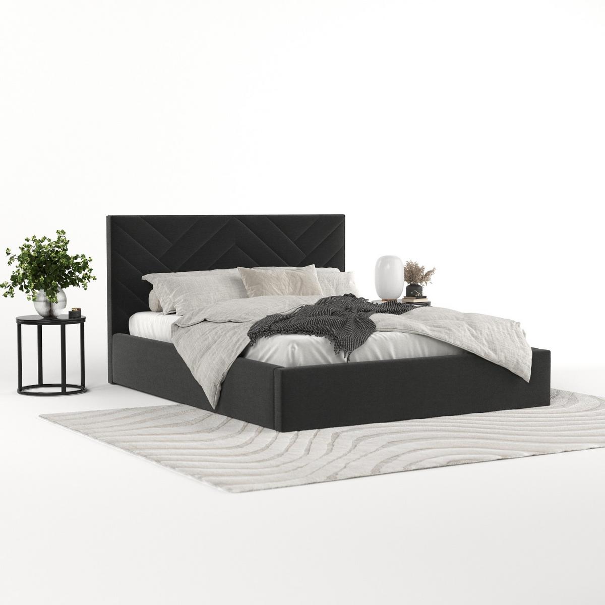 POLSTERBETT Arco 140/200 cm Schwarz im Asti Stoff - Schwarz/Naturfarben, Holz/Holzwerkstoff (140/200cm) - AltaBeds