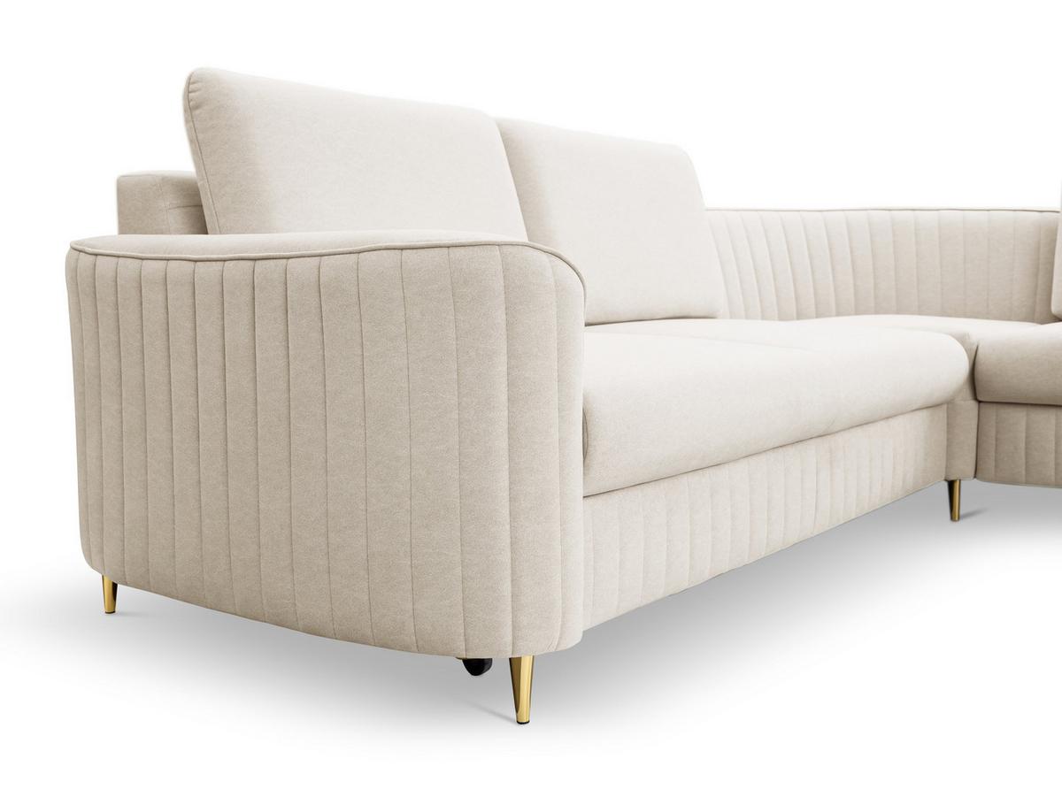 ECKSOFA VELA L-S Beige Velours-Stoff mit Schlaffunktion - Beige, Holz (251/251cm) - MASSENO