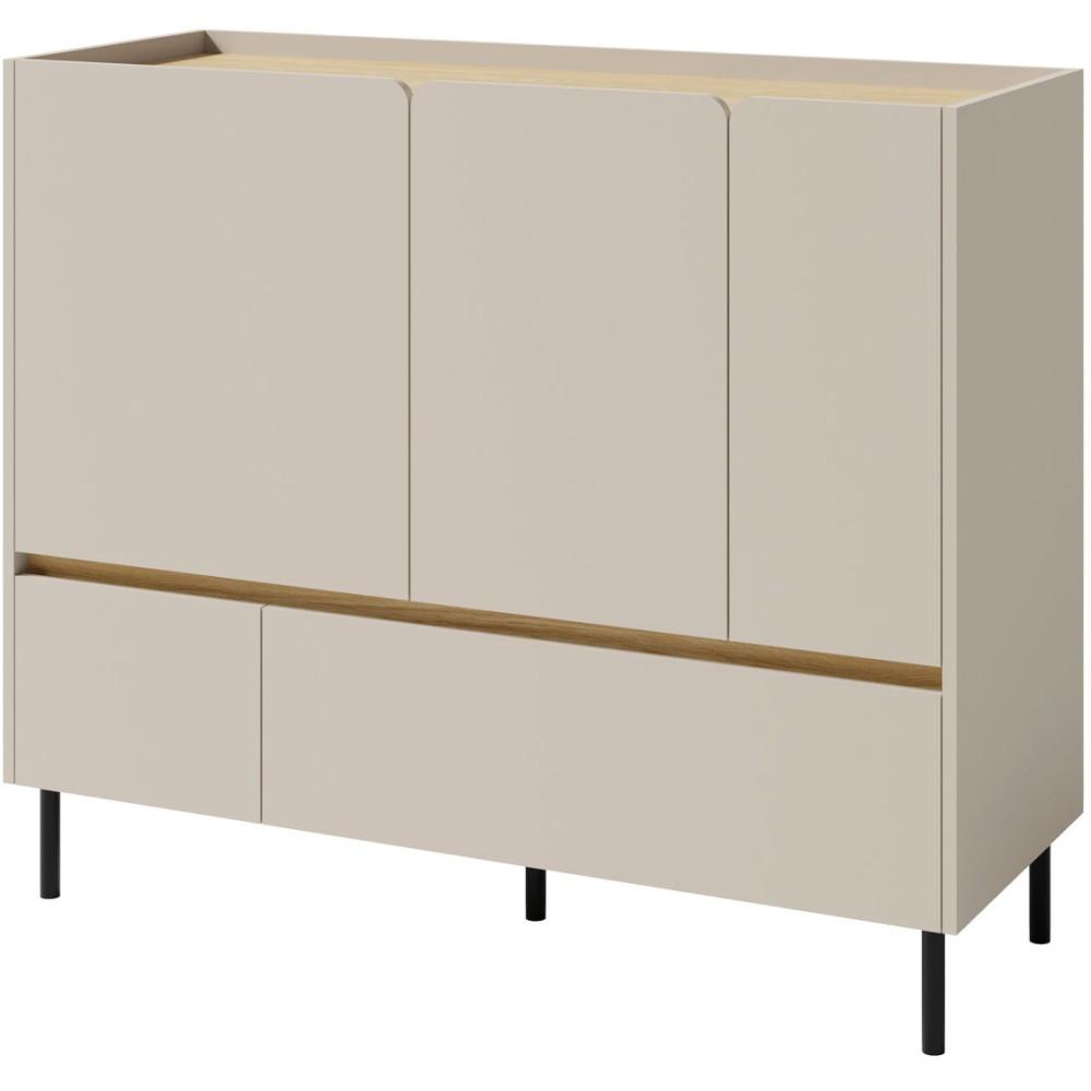 KOMMODE Lico mit 2 Schubalden und 3 Türen, Sandbeige - Beige/Schwarz, Holzwerkstoff (120/105/40cm) - Beautysofa