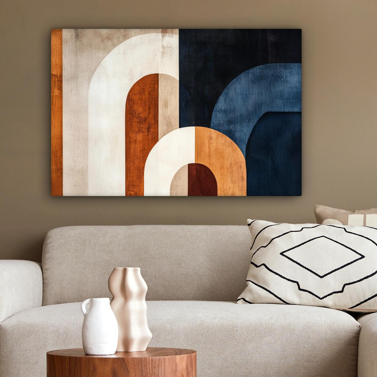 LEINWANDBILD Abstrakt - Formen - Dunkelblau Wanddeko 90x60 cm - Cognac, Textil (90/60cm) - MuchoWow