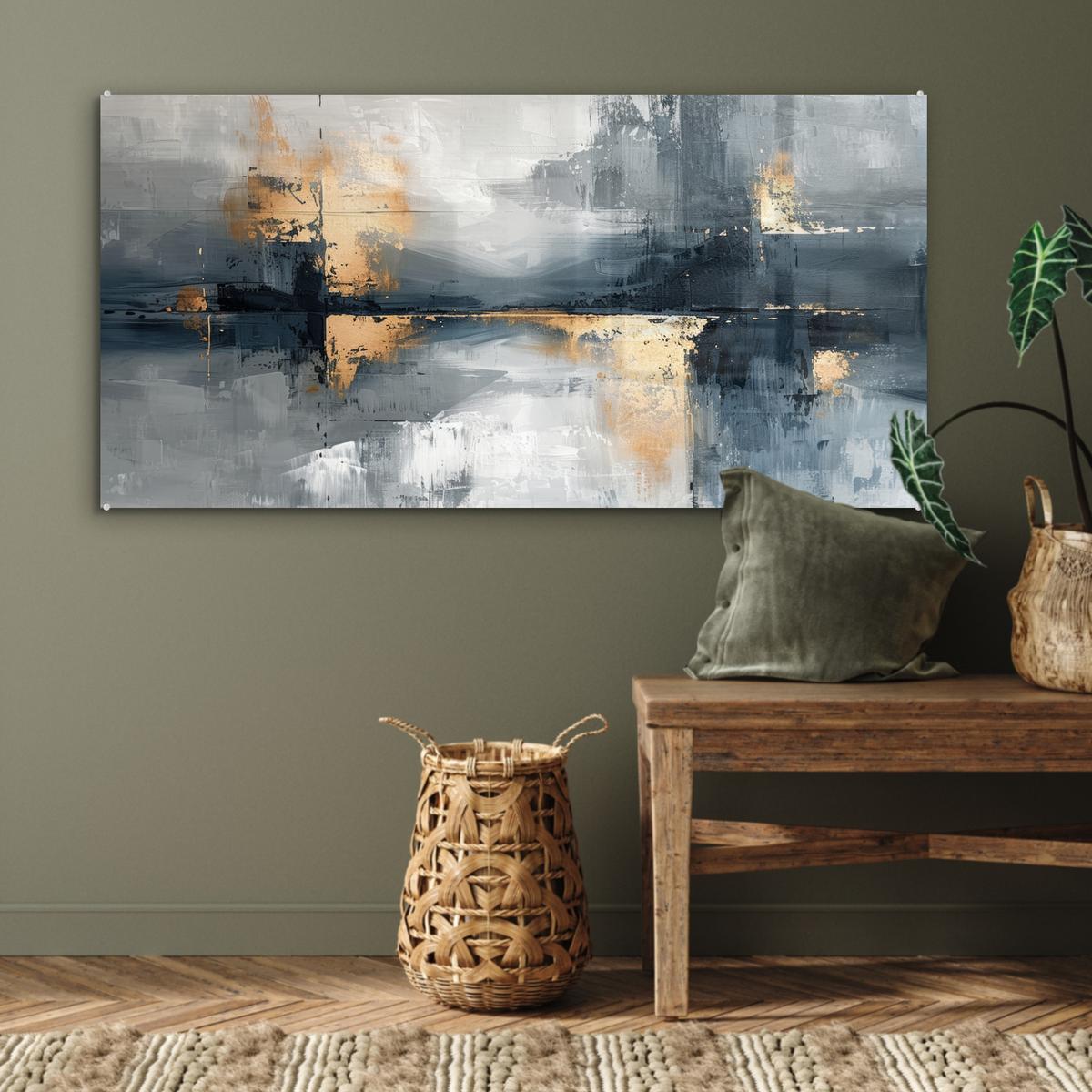 ACRYLGLASBILD Kunst - Grau - Gold - Abstrakt 120x60 cm - Dunkelgrau, Glas (120/60cm) - MuchoWow