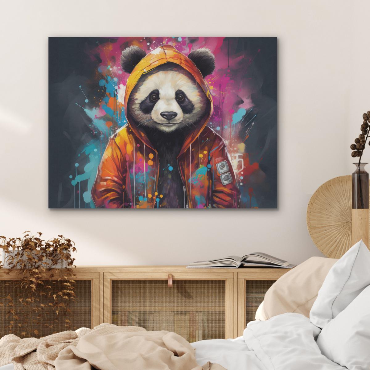 AKUSTIKBILD Panda - Jacke - Graffiti - Orange Gemälde 80x60 cm - Orange, Kunststoff (80/60/0.9cm) - MuchoWow
