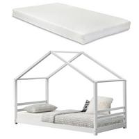 HAUSBETT Vardø mit Matratze - Weiß, Holz/Textil (90/200cm) - [en.casa]