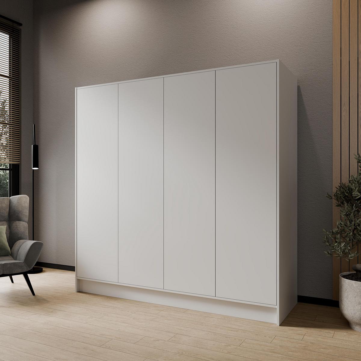DREHTÜRENSCHRANK VELAR 200/200/51 cm Modern Kleiderschrank 4-türig Weiß - Weiß, Holzwerkstoff (200/200/51cm) - MASSENO