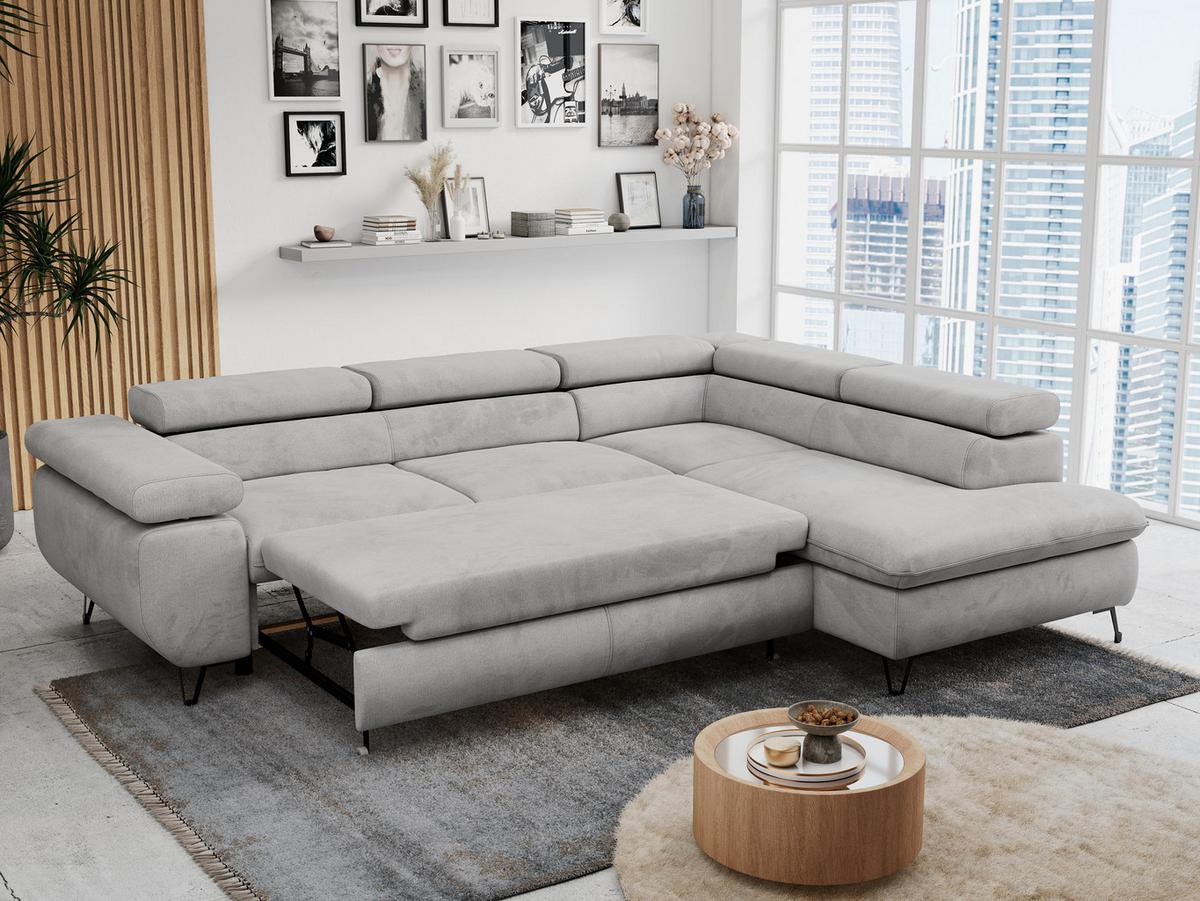 ECKSOFA PETER L Hellgrau Velvet - Rechts Seite - Hellgrau/Schwarz, Textil/Metall (273/208cm) - MKS