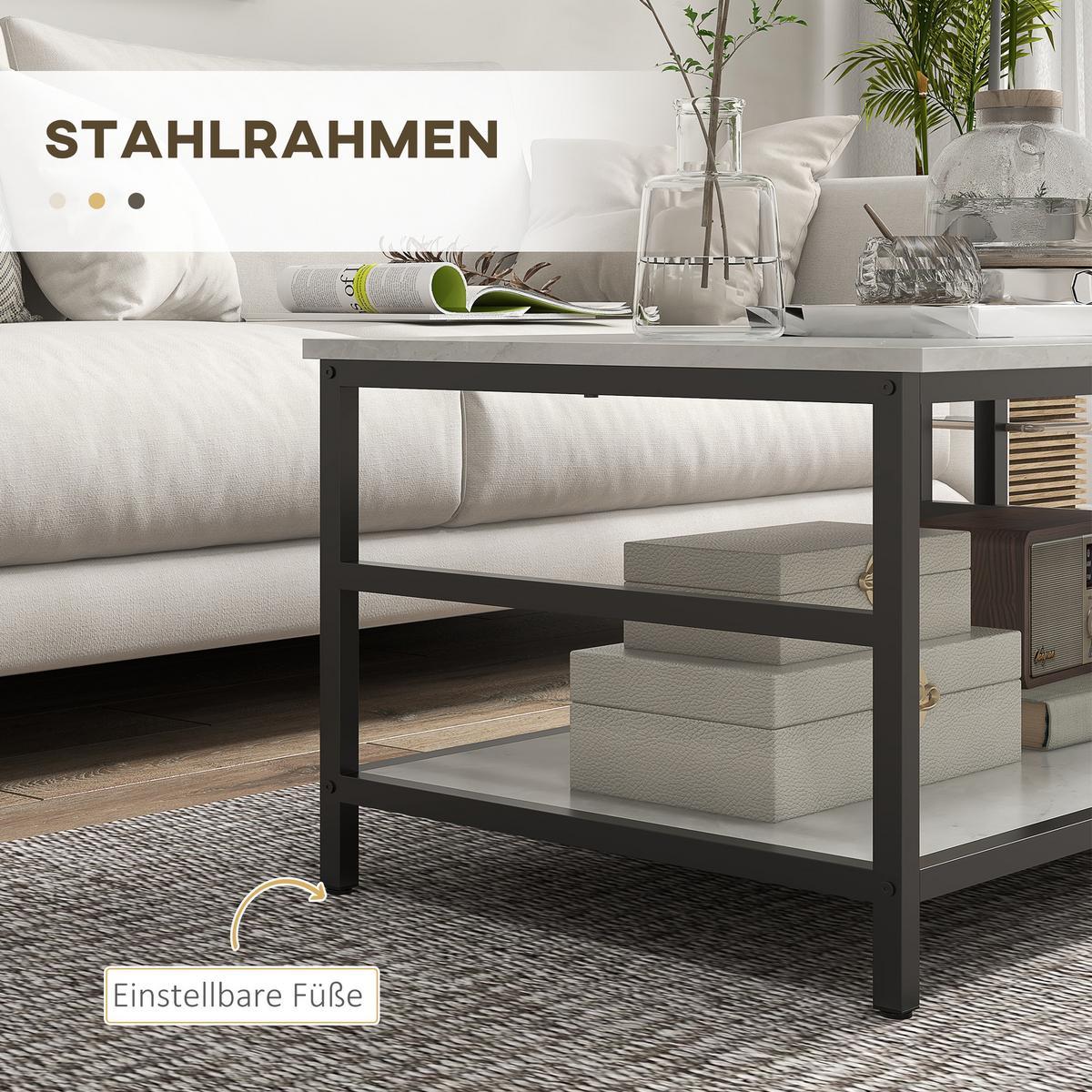COUCHTISCH 2er-Set Beistelltisch, Kaffeetisch Satztisch mit Marmoroptik Stahl - Multicolor/Schwarz, Holzwerkstoff/Metall (80/54/41cm) - HOMCOM