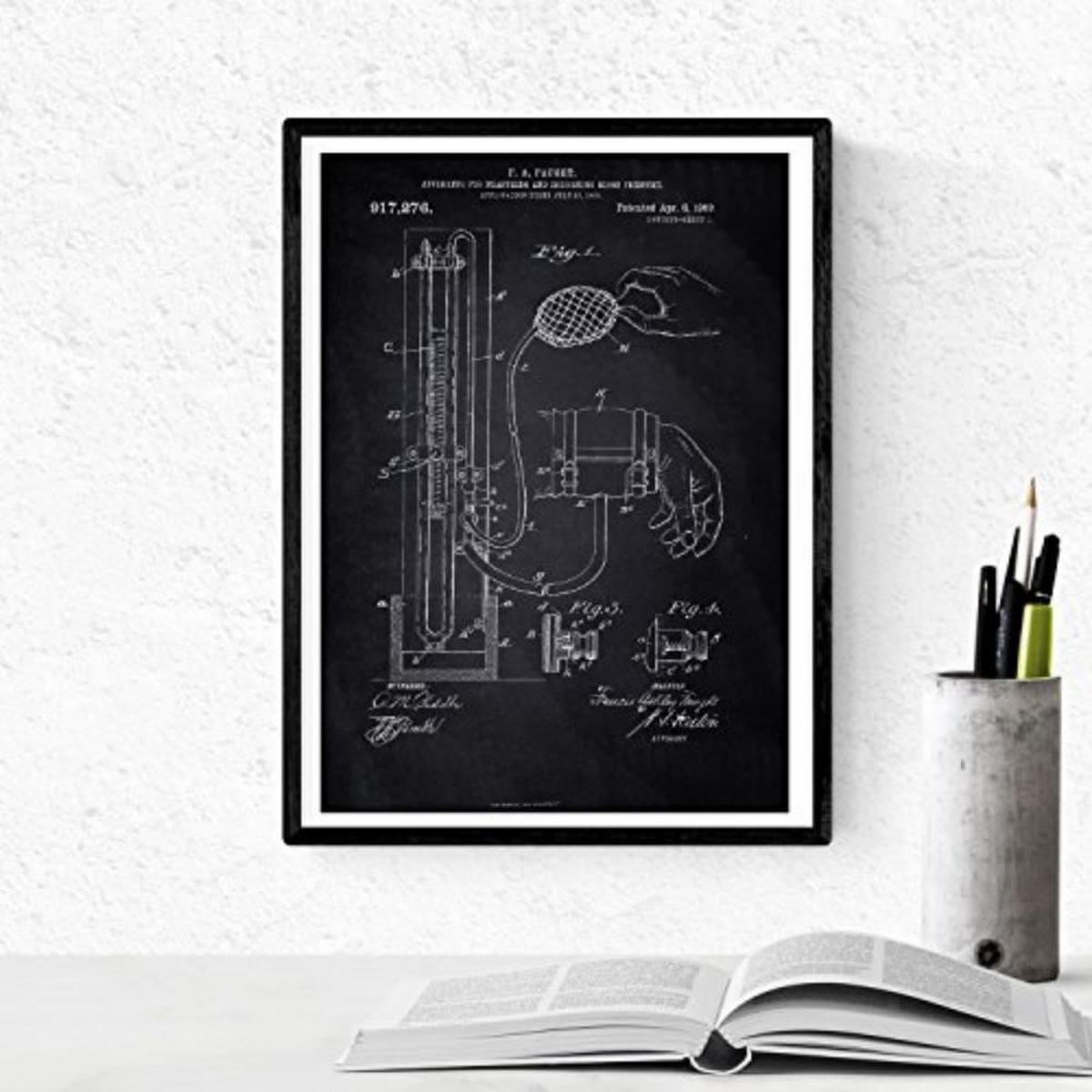 POSTER Set mit 4 Schwarz medizinischen Geräten PATENT A4 Schwarzer Rahmen - Schwarz, Papier (29.7/3cm) - Nacnic