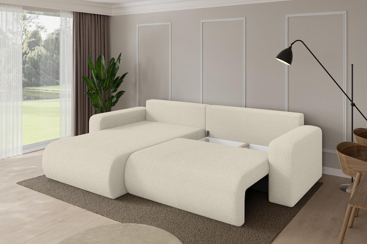 ECKSOFA mit Schlaffunktion Ottomane Links BERY-L 276x193x88 Beige Bouclé - Sandfarben/Beige, Holzwerkstoff/Kunststoff (276/193cm) - ALTDECOR