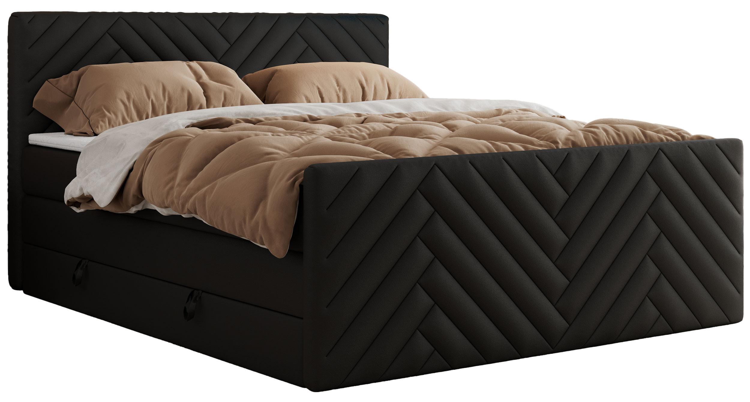 BOXSPRINGBETT PARIS KING DUO - 120/200 - Schwarz Kunstleder - H4 - Schwarz, Holz/Textil (120/200cm) - MKS
