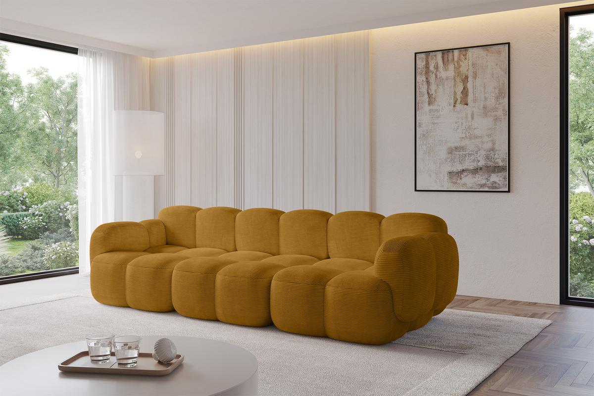 3-SITZER modulares Sofa Miko-S2 300x118x75 cm Senfgelb Cord - Schwarz/Honig, Holzwerkstoff/Kunststoff (300/75/118cm) - ALTDECOR