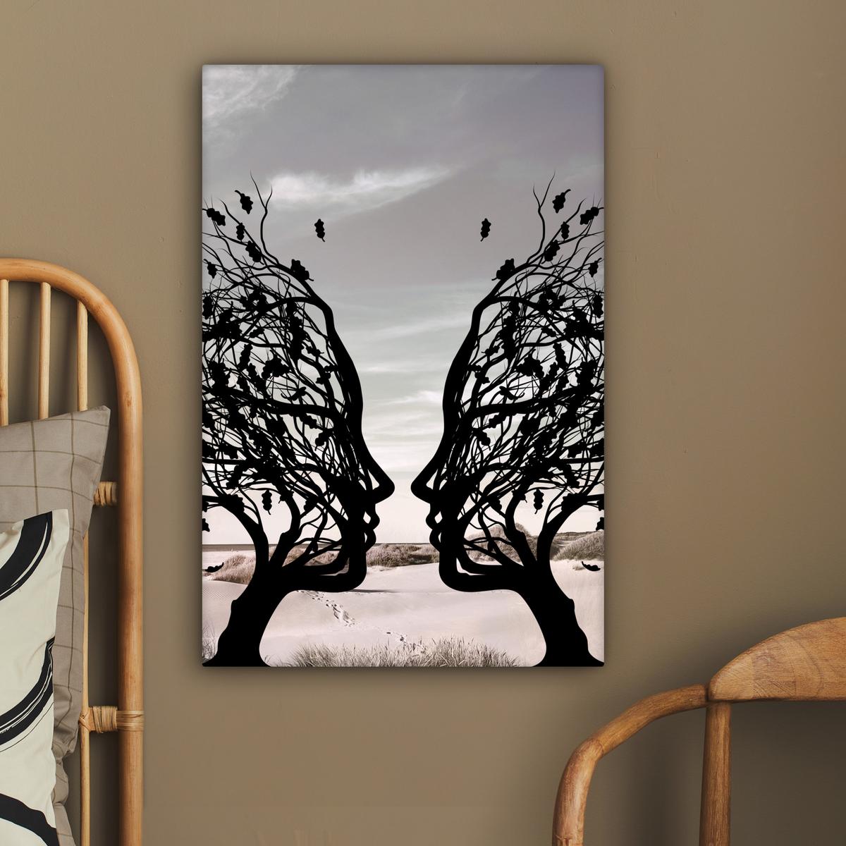LEINWANDBILD Strand - Meer - Menschen - Baum - Moderne Kunst Wanddeko 40x60 cm - Hellgrau, Textil (40/60cm) - MuchoWow
