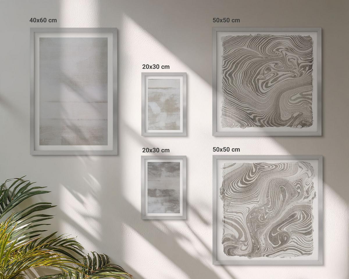 BILDER SET 5er Set - 50x50 cm & 20x30 cm & 40x60 cm Silberner Rahmen - Abgenutzte Texturen, moderner Stil - Silberfarben, Kunststoff (40/60cm) - TULUP