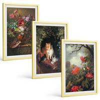 BILDER SET 3er Set - 40x60 cm Goldrahmen - Vintage-Blumen, Katzen, Natur - Goldfarben, Kunststoff (40/60cm) - TULUP