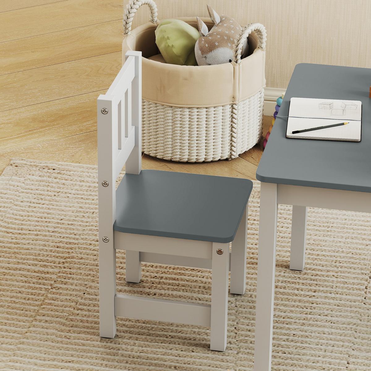 KINDERTISCH mit 2-Stühlen 3er Set MDF Kiefernholz Grau - Grau, Holz (52/48/56cm) - AIYAPLAY