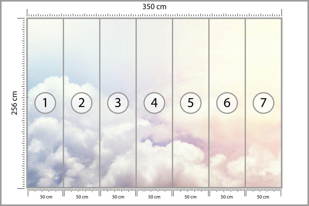 FOTOTAPETE für Schlafzimmer Blau Rosa Himmel Wolken 350x256 - Blau/Beige, Papier (350/256cm) - Muralo