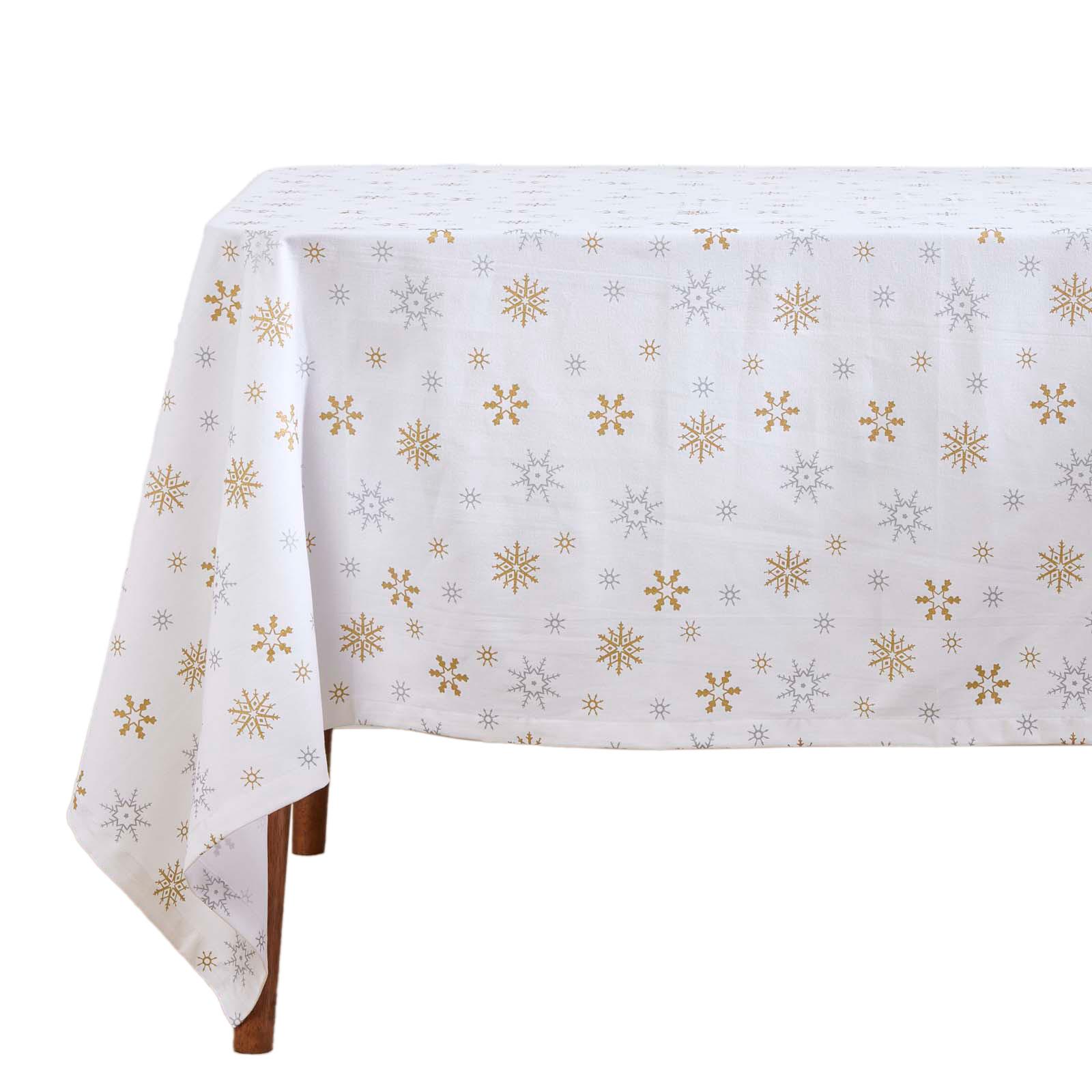 TISCHDECKE Weihnachten, weiß-gold mit Schneeflocken, 137/228 cm - Weiß, Textil (137/228cm) - Homescapes