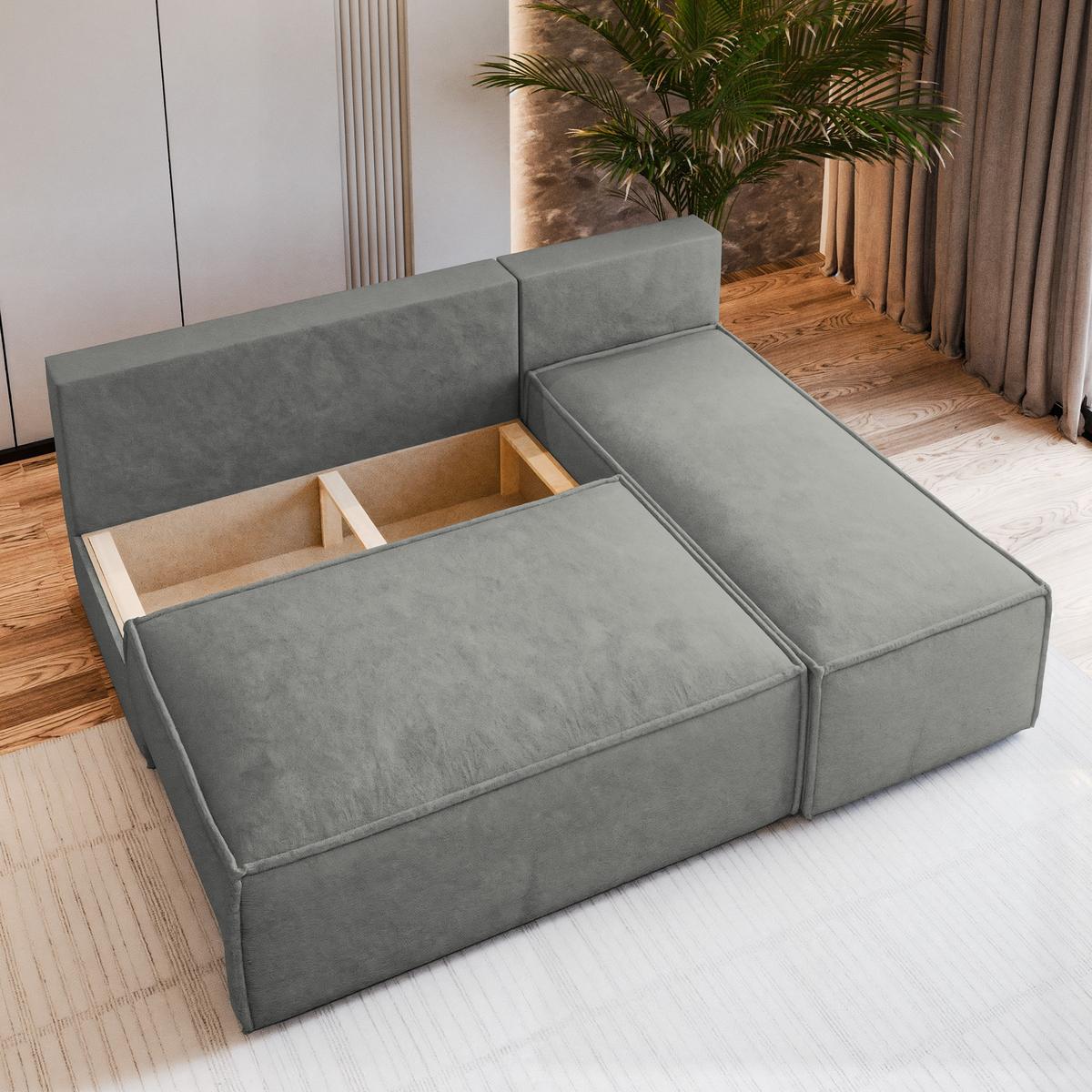 ECKSOFA BRISO M Hellgrau Velours-Stoff mit Schlaffunktion - Hellgrau/Grau, Holz/Kunststoff (200/140cm) - MASSENO