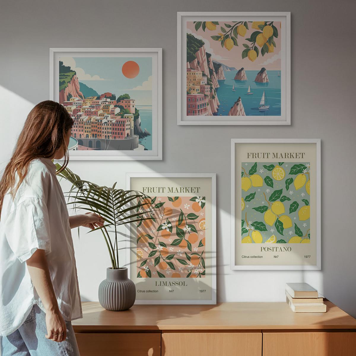 BILDER SET 4er Set - 50x50 cm & 40x60 cm Weißer Rahmen - Zitrusfrüchte der italienischen Tropen - Weiß, Kunststoff (50/50cm) - TULUP