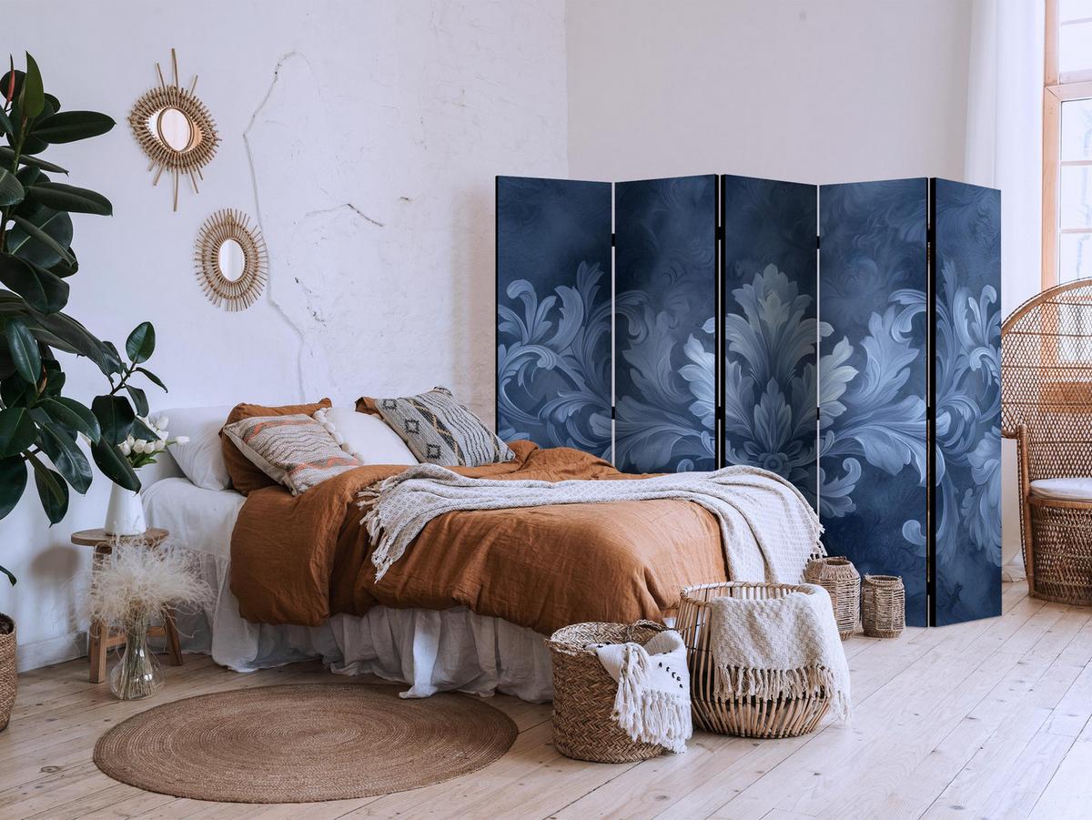 PARAVENT 5-tlg 225x172 cm Blaue Ornamente - Blau, Holz/Textil (225/172/3cm) - Muralo