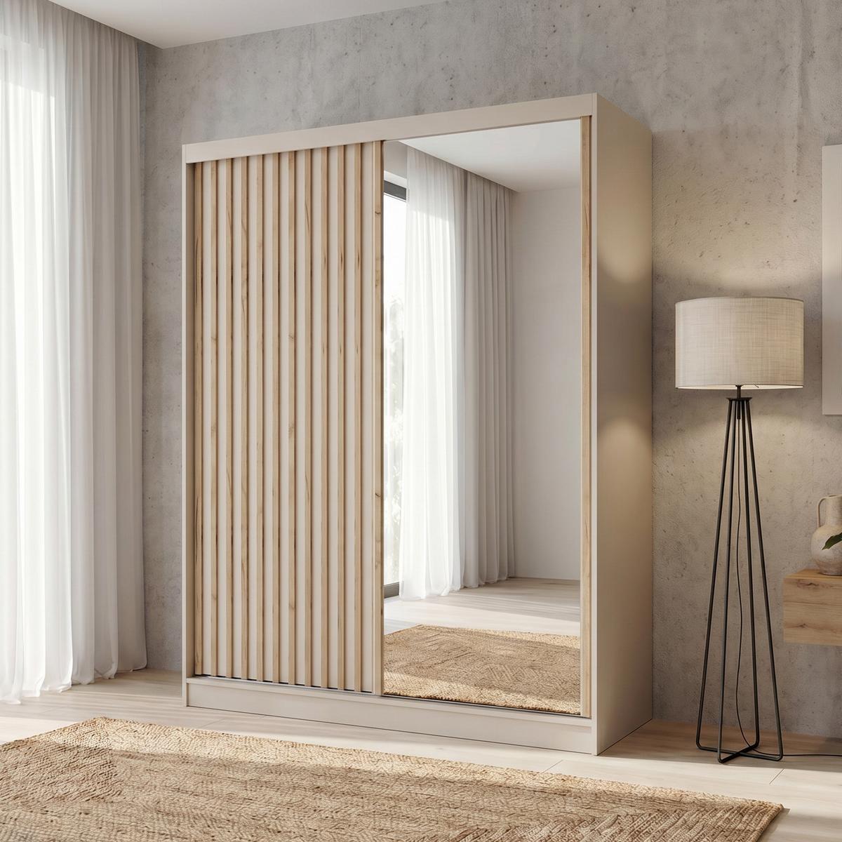 SCHWEBETÜRENSCHRANK Donatello mit 2 Türen. 160 cm, Kaschmir+eiche Artisan - Kaschmir/Eiche Artisan, Holzwerkstoff (160/205/60cm) - Beautysofa