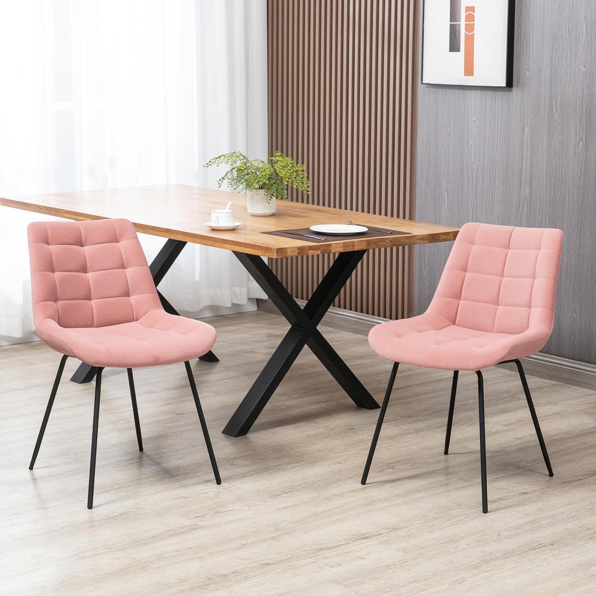 2ER Set Esszimmerstuhl Küchenstuhl Polsterstuhl mit Rückenlehne, Samt, Rosa - Rosa, Textil (61/79/50cm) - HOMCOM