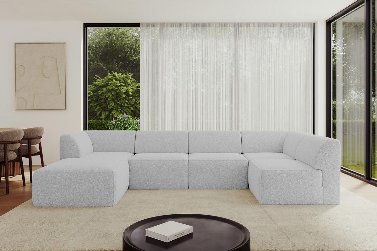 WOHNLANDSCHAFT Ottomane Links MOVO-L 345x180x78 cm Hellgrau Bouclé - Anthrazit, Holzwerkstoff/Kunststoff (345/78/180cm) - ALTDECOR