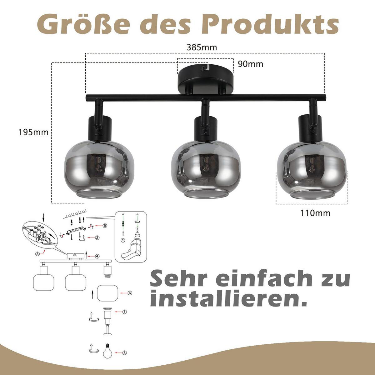 DECKENSTRAHLER Cottbus 3-flammig 38.5/11/19.5 cm - Schwarz, Metall (38.5/11/19.5cm) - Nettlife