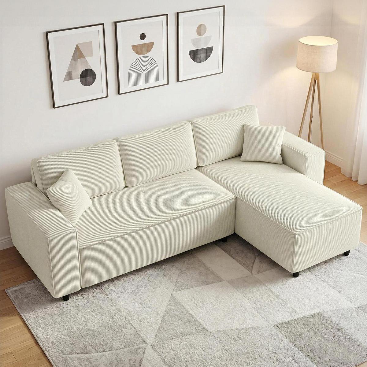 ECKSOFA 3-Sitzer Sofa in L-Form Eckcouch mit Umkehrbarer Chaiselongue Cremeweiß - Weiß, Kunststoff (153/241cm) - HOMCOM